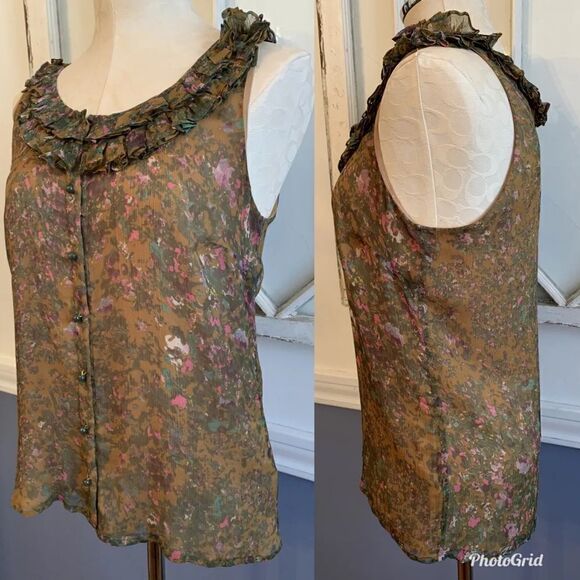 J.Crew Vintage Cecilia Silk Multicolor Ruffle Collar Sleeveless Blouse - Picture 1 of 10